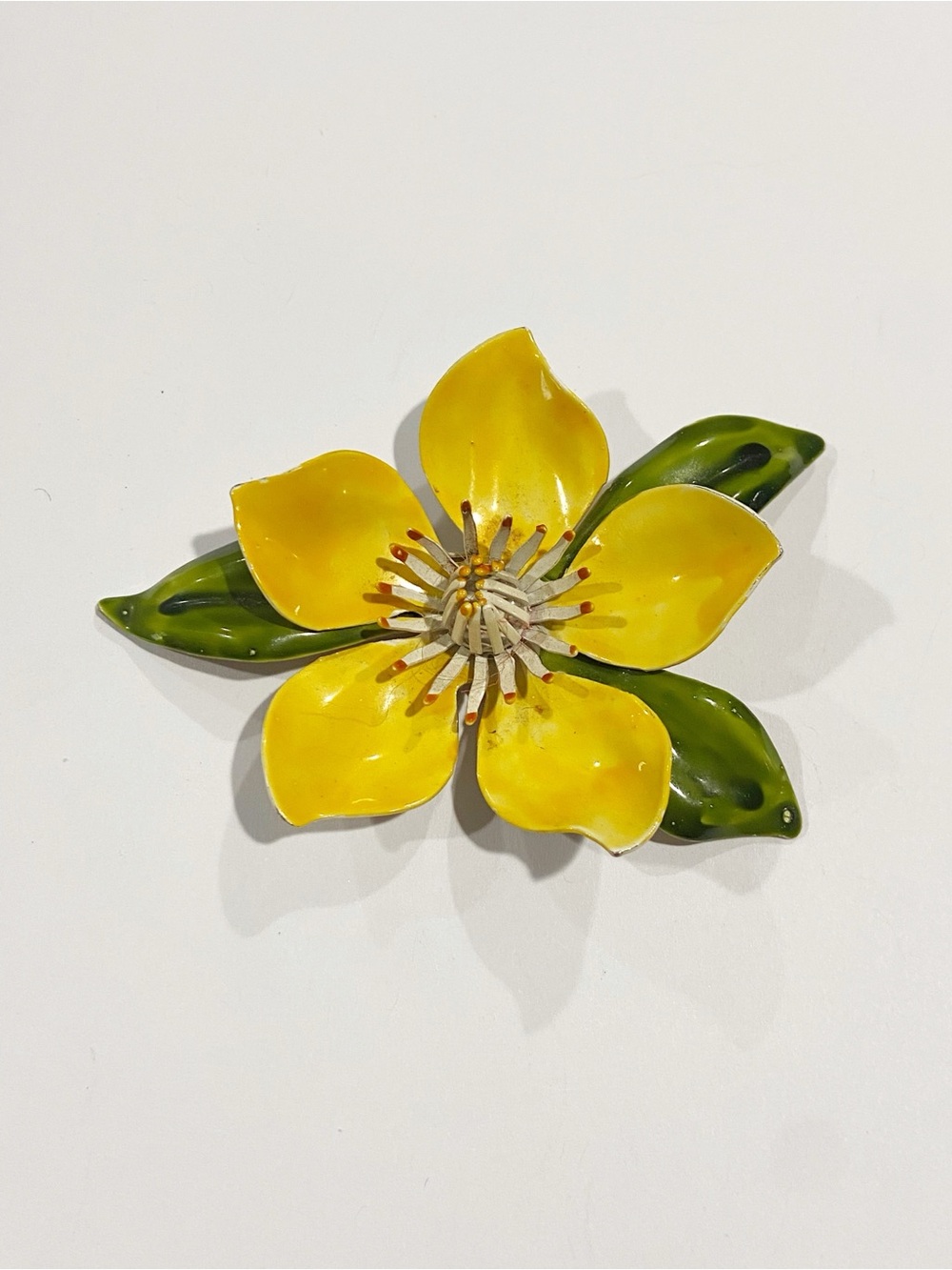 Vintage Mid Century Metal Yellow Flower Brooch Pin